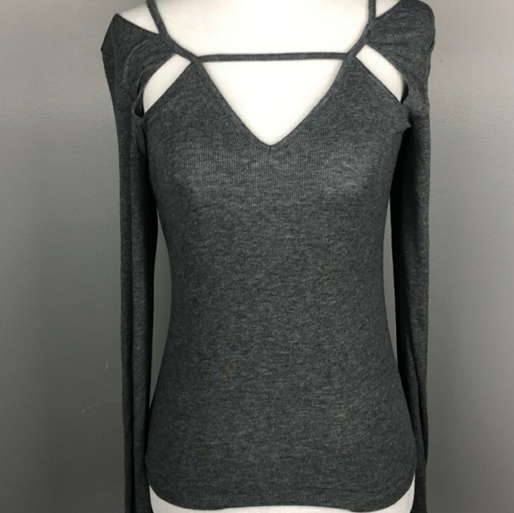 Express Ribbed Long Sleeve Cut out Top